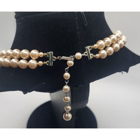 Vintage 50s Double Strand Simualted Pearl Necklace 18in - Picture 3 of 4